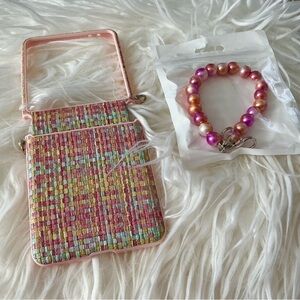 Samsung Galaxy 7 flip phone Colorful Woven Case with Beaded Bracelet wristlet